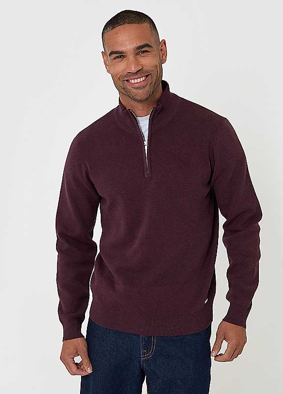 Threadbare Burgundy Cotton Rich Quarter Zip Jumper In