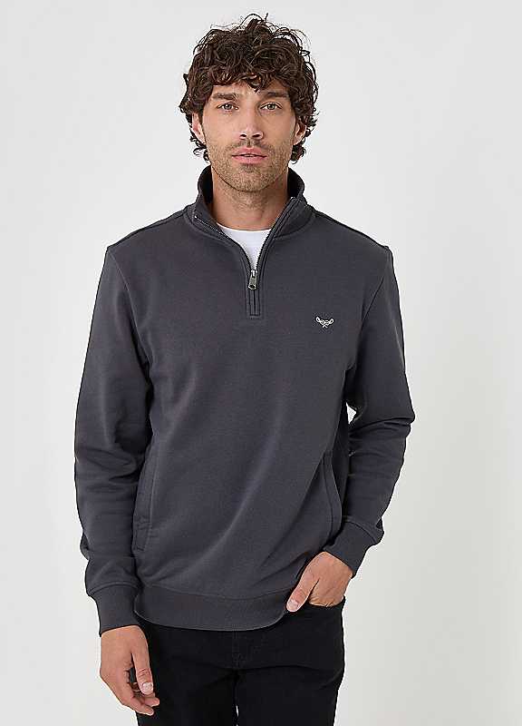 Threadbare Men's Grey The Essential Cotton Rich Quarter Zip Sweatshirt In Charcoal - Image 2