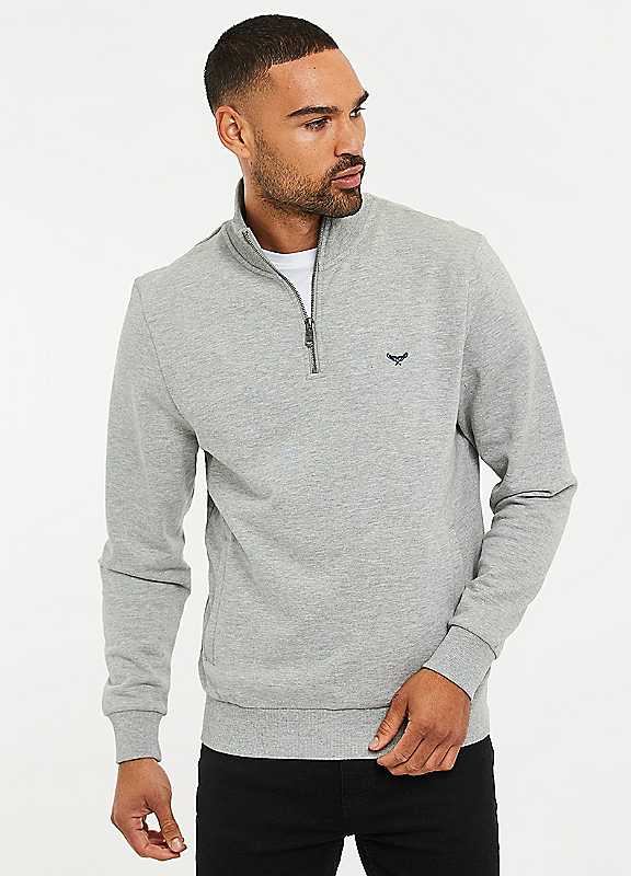 Threadbare Men's Grey The Essential Cotton Rich Quarter Zip Sweatshirt In Marl - Image 3