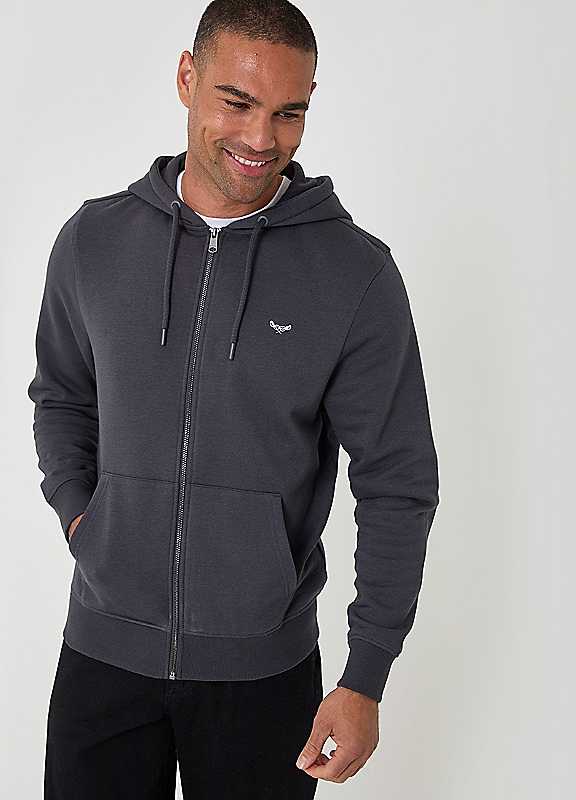 Threadbare Men's Grey Cotton Rich Zip Through Hoodie In Charcoal - Image 2