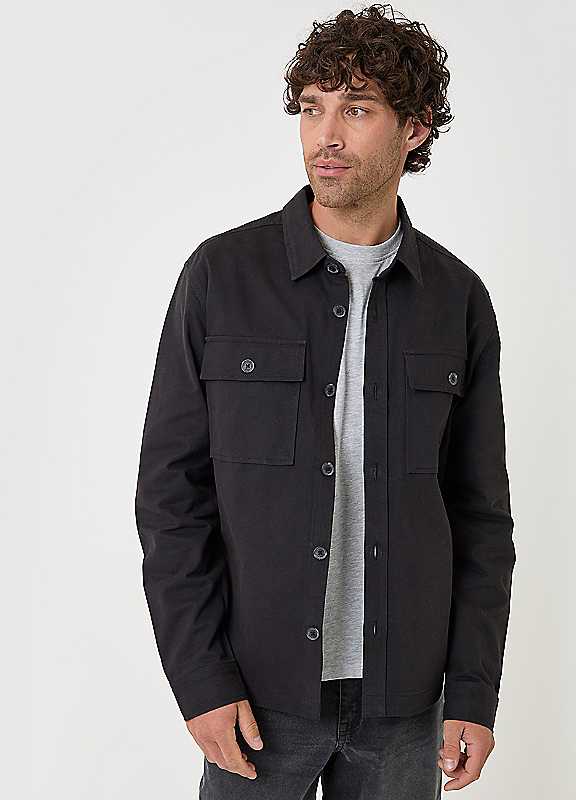 Threadbare Men's Black Cotton Twill Shacket With Pockets - Image 4