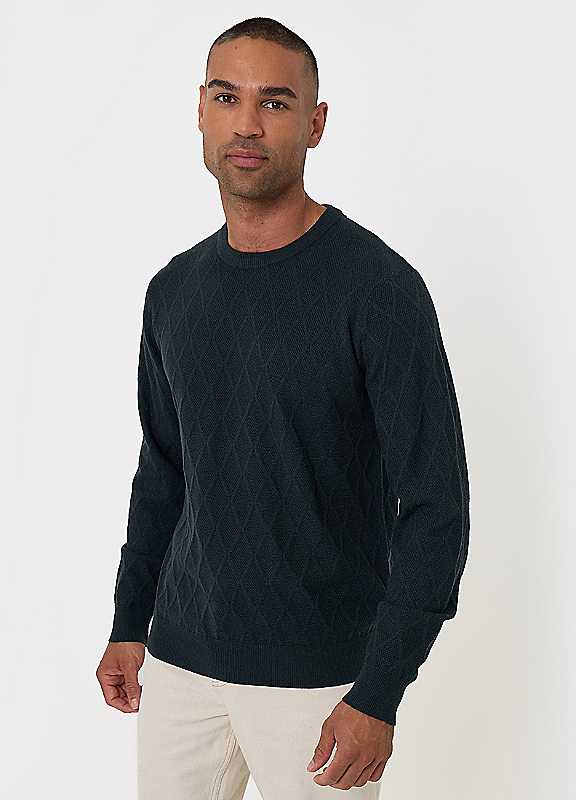 Threadbare Green Diamond Textured Crew Neck Jumper In