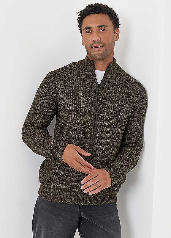 Threadbare Men's Green Full-Zip Cardigan In Khaki - Image 2