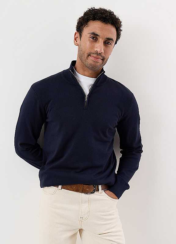 Threadbare Men's Navy Funnel Neck Quarter Zip Knitted Jumper In | Size: Small - Image 3