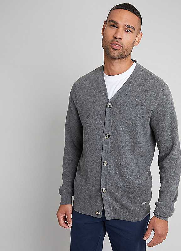 Threadbare Men's Charcoal Knitted Cardigan In Grey Marl - Image 3