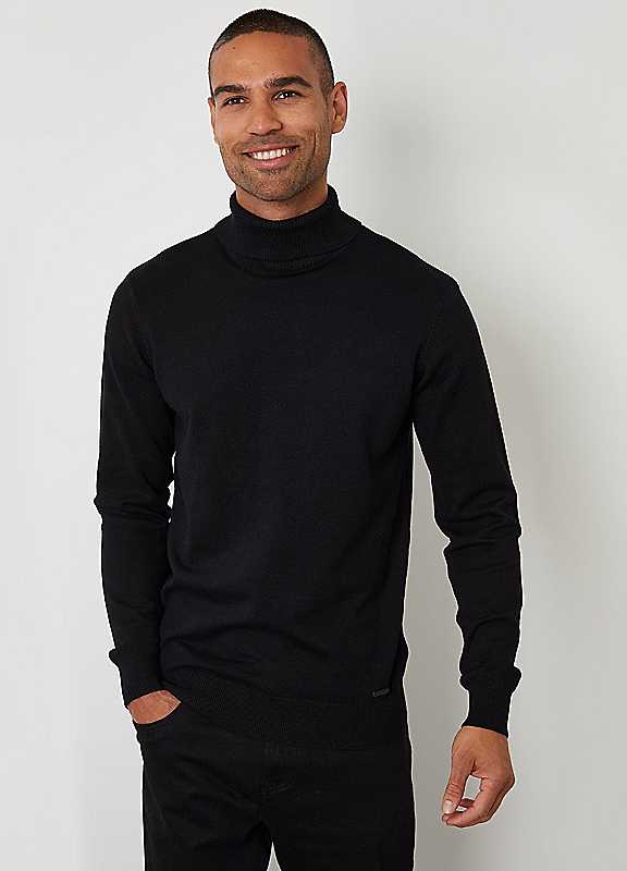 Threadbare Men's Black Knitted Roll Neck Jumper In - Image 3