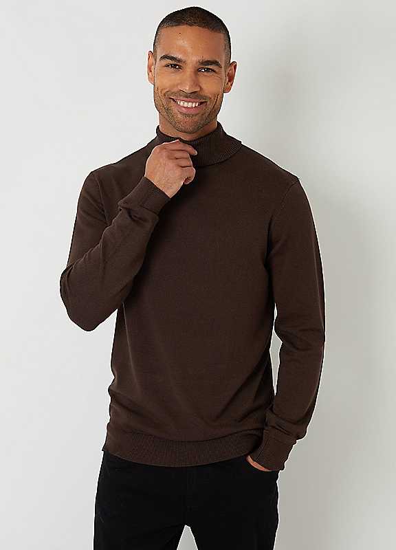 Threadbare Men's Brown Knitted Roll Neck Jumper In | Size: Small - Image 3