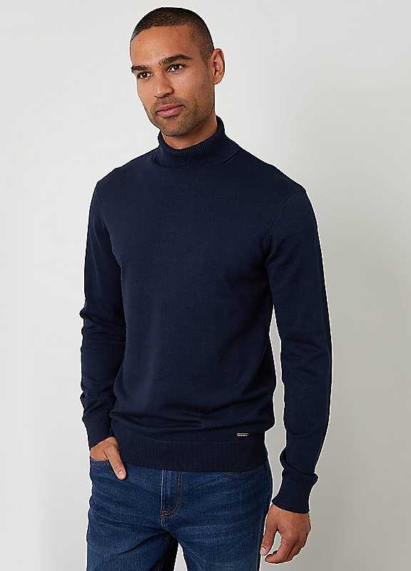 Threadbare Men's Blue Knitted Roll Neck Jumper In Navy - Image 3