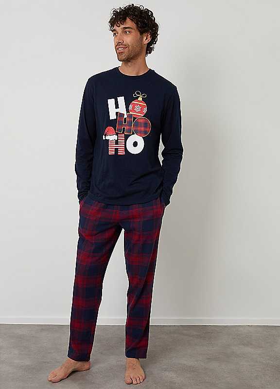 Threadbare Men's Navy Long Check Christmas Pyjama Set In | Size: Xl - Image 2