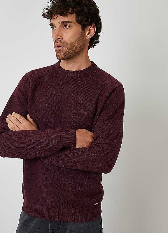 Threadbare Maroon Raglan Rib Knitted Crew Neck Jumper