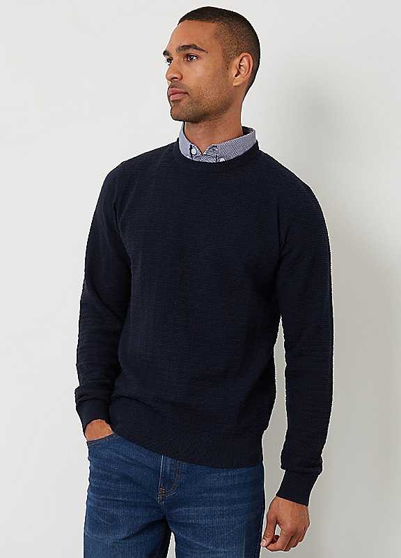 Threadbare Men's Blue Mock Shirt Textured Knitted Jumper In Navy - Image 3
