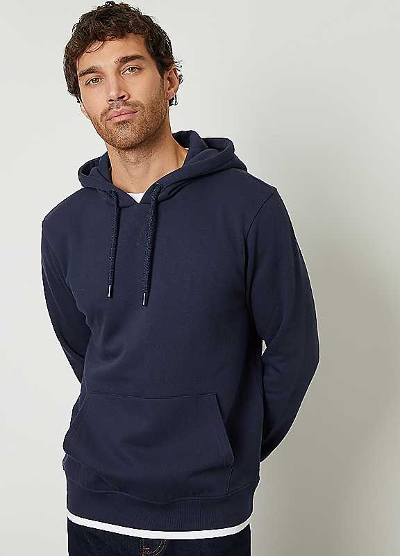 Threadbare Navy Mock Tshirt Pullover Hoodie Extra Large
