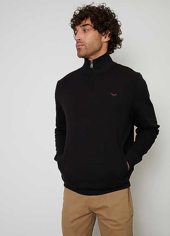 Threadbare Black Patrick Quarter Zip Sweatshirt Large