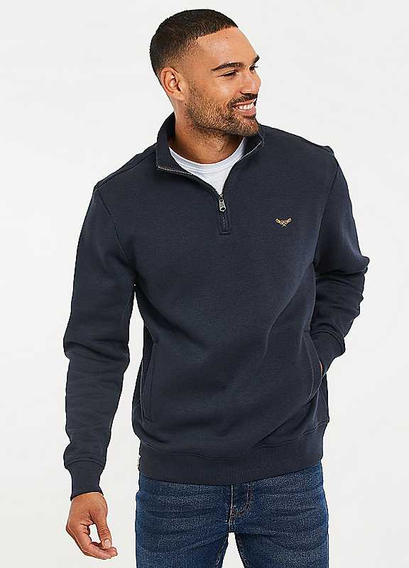 Threadbare Men's Blue The Essential Cotton Rich Quarter Zip Sweatshirt In Navy - Image 3