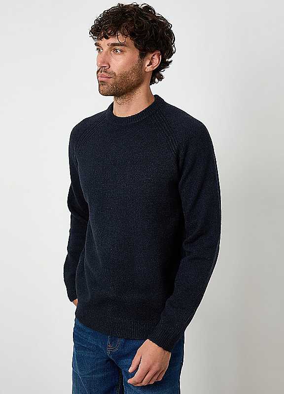 Threadbare Men's Navy Raglan Rib Knitted Crew Neck Jumper In | Size: Large - Image 5