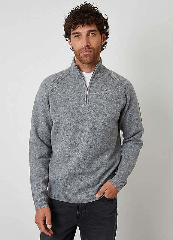 Threadbare Men's Grey Raglan Rib Quarter Zip Knitted Jumper In - Image 2