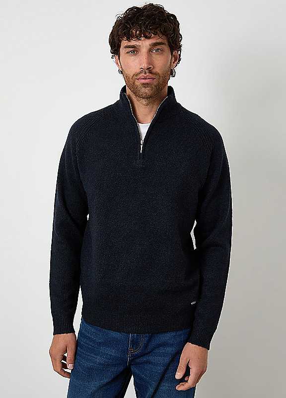 Threadbare Men's Blue Raglan Rib Quarter Zip Knitted Jumper In Navy - Image 6