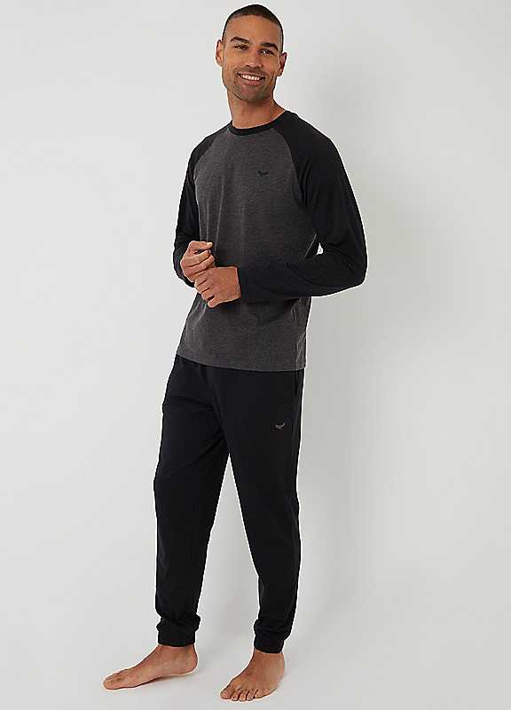 Threadbare Men's Black Cotton Blend Cuffed Long Sleeve Pyjamas Set - Image 4
