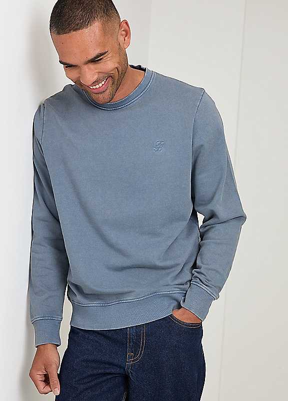 Threadbare Men's Blue Ribbed Cotton Sweatshirt In | Size: 2XL - Image 4