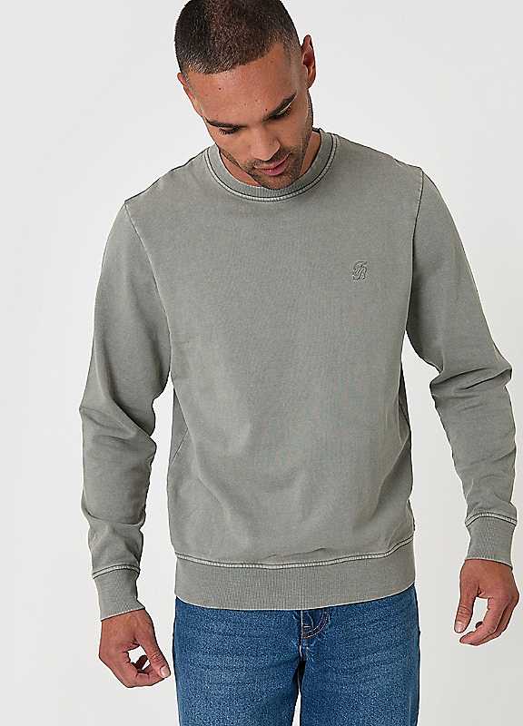 Threadbare Men's Green Ribbed Cotton Sweatshirt In Sage - Image 3