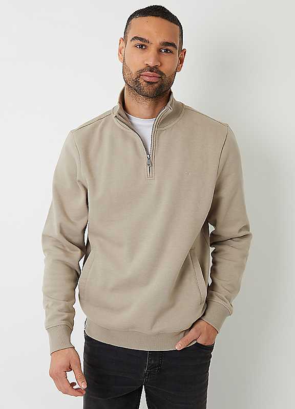 Threadbare Natural Patrick Quarter Zip Neck Sweatshirt Small