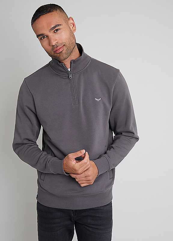 Threadbare Dark Grey Patrick Quarter Zip Neck Sweatshirt Small