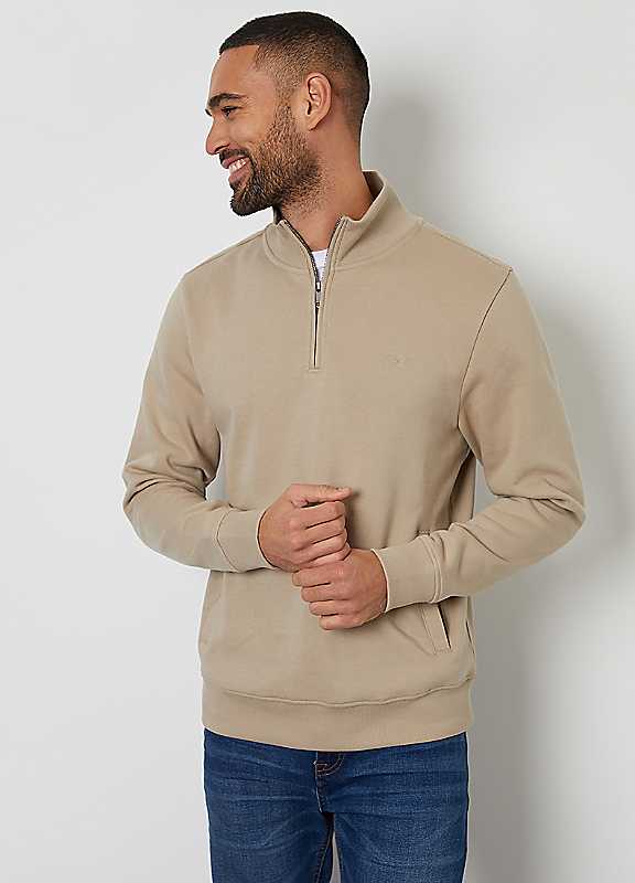 Threadbare Stone Patrick Quarter Zip Neck Sweatshirt Small