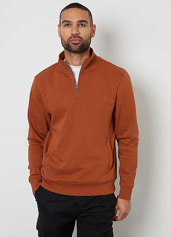 Threadbare Terracotta Patrick Quarter Zip Neck Sweatshirt Small