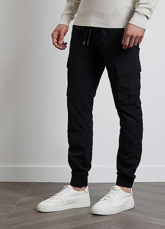 Threadbare Black Prince Cotton Cuffed Cargo Trousers Medium