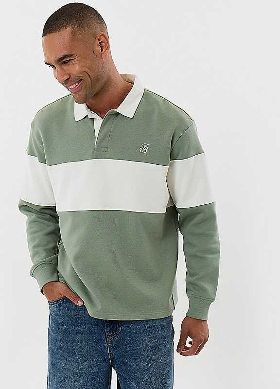 Threadbare Men's Green Relaxed Fit Cotton Rich Rugby Polo In | Size: Large - Image 2