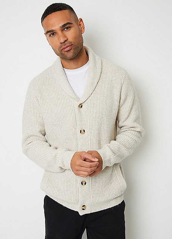 Threadbare Men's Beige Shawl Cardigan In Ecru Marl - Image 2