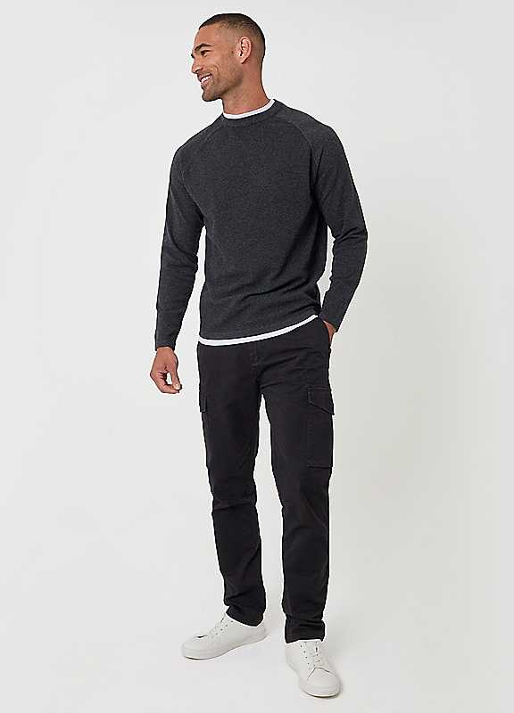 Threadbare Men's Black Cotton Stretch Cargo Trousers - Image 4