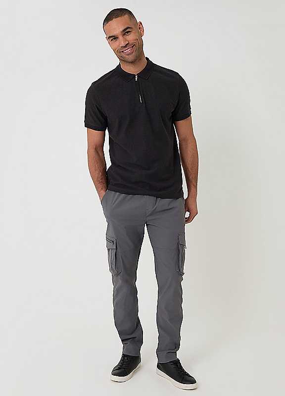 Threadbare Men's Grey Slim Fit Stretch Cargo Trousers In - Image 3