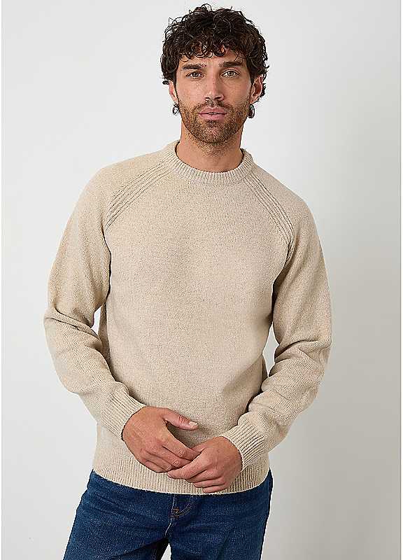 Threadbare Stone Raglan Rib Knitted Crew Neck Jumper