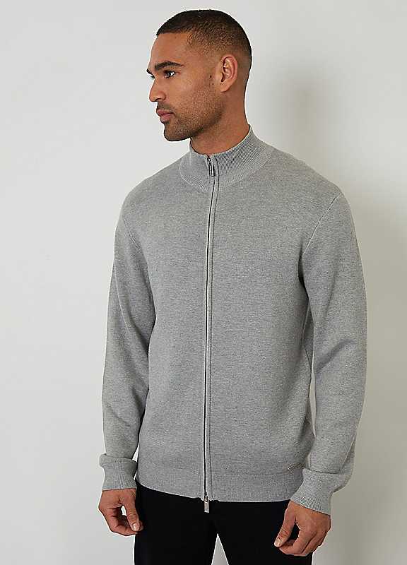 Threadbare Men's Grey Zip-Through Funnel Neck Knitted Cardigan In | : Extra Large - Image 2