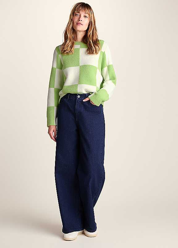 Tog24 Women's Lime Celeste Checkerboard Chunky Knit Jumper