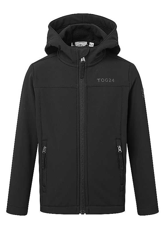 Tog24 Black Koroma Softshell Hooded Jacket Small Kids