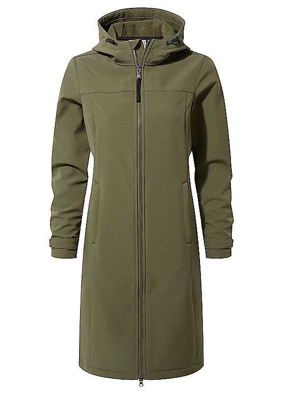 Tog24 Women's Khaki Maribel Extra Long Softshell Jacket Size 20