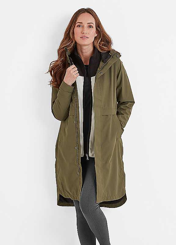 Tog24 Women's Khaki Saunter Long Waterproof Jacket Size 18