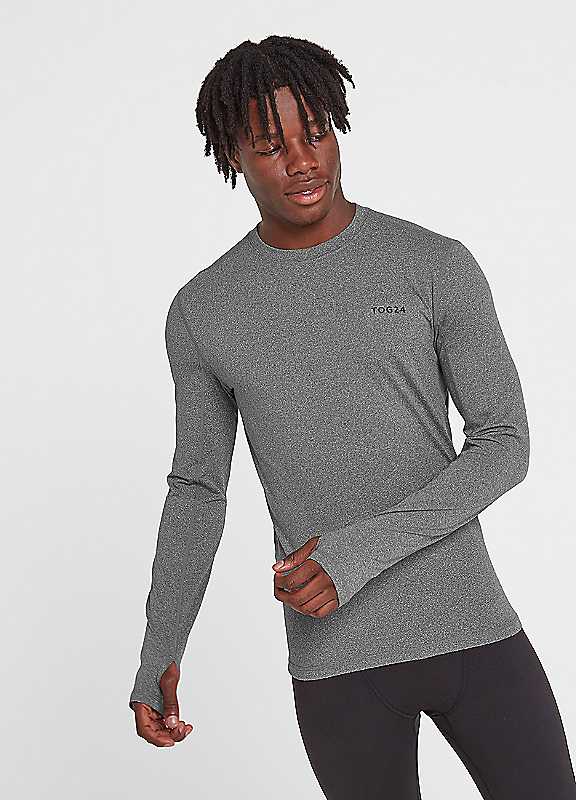 Tog24 Men's Grey Marl Snowdon Thermal Base Layer Crew Neck Large