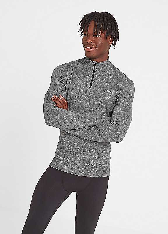 Tog24 Men's Grey Marl Snowdon Thermal Base Layer Quarter Zip Large