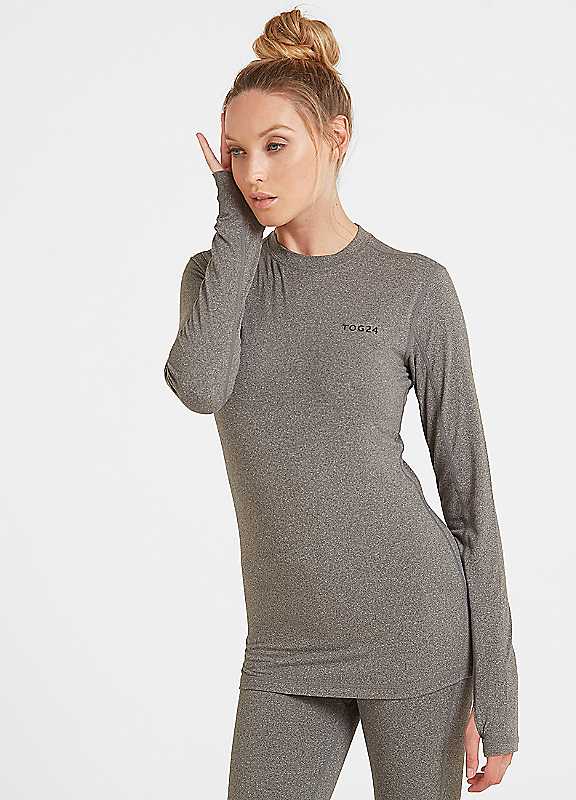 Tog24 Women's Grey Marl Snowdon Crew Neck Thermal Base Layer