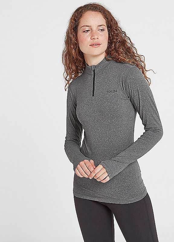 Tog24 Women's Grey Marl Snowdon Quarter Zip Thermal Base Layer Size 10