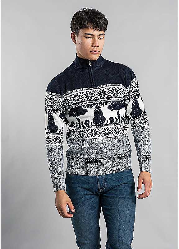 Tokyo Laundry Dark Navy Festive Quarter Zip Jacquard Jumper