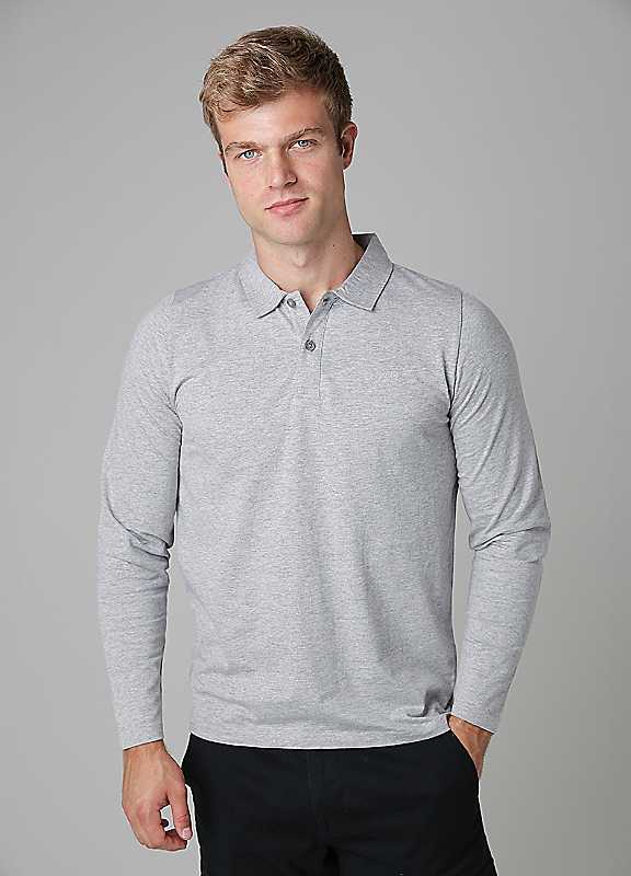 Mens Long Sleeve Cotton Polo Shirt - - Image 3