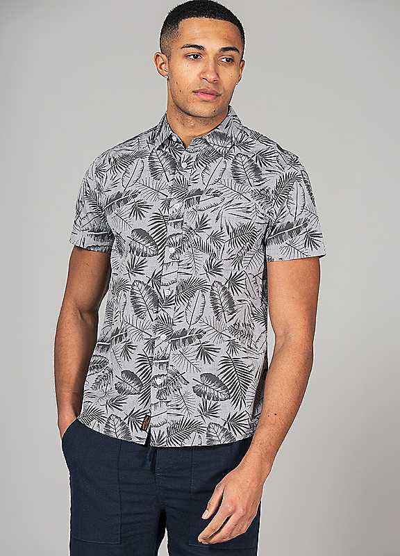 Tokyo Laundry Mens Grey Printed Chambray Short-Sleeve Shirt Cotton - Size X-Large - Image 2