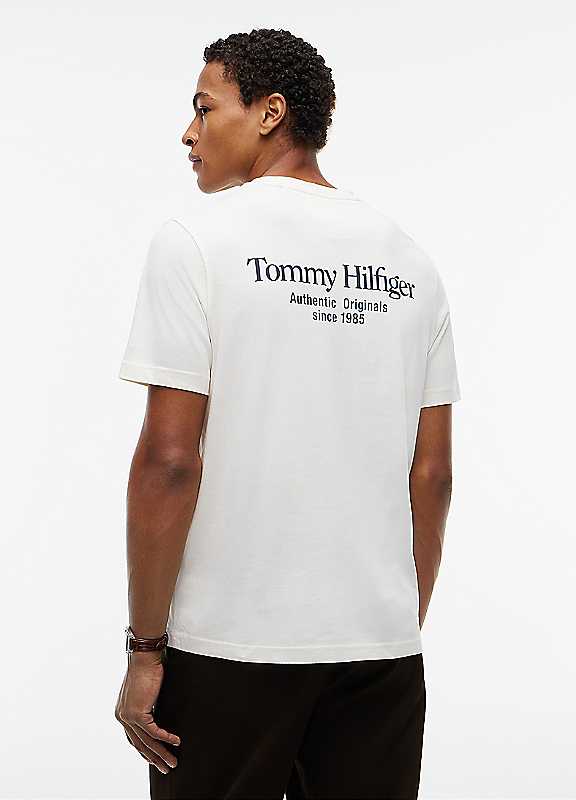 Tommy Hilfiger Back Graphic Jersey Crew Neck T-Shirt, Ivory, Size L, Men - Image 2