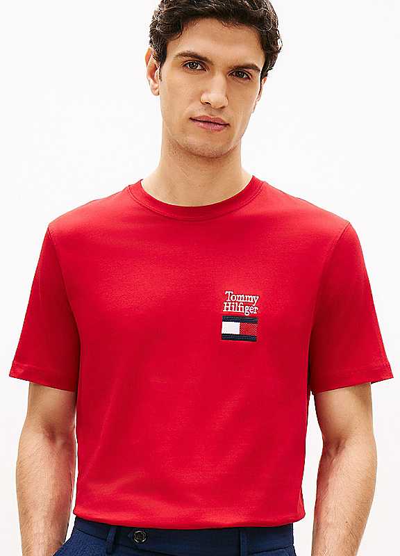 Tommy Hilfiger Men's Stack Flag T-Shirt Red Medium - Image 5