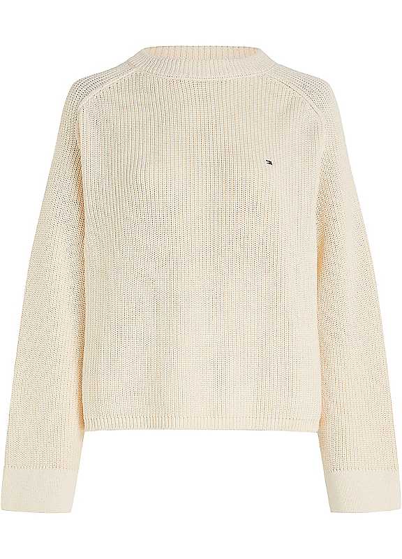 Tommy Hilfiger Beige Crew Neck Embroidered Logo Sweater
