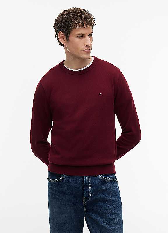 Tommy Hilfiger Men's Red Monogram Cotton Cashmere Crew Neck Jumper - Deep Rouge - M - Image 6